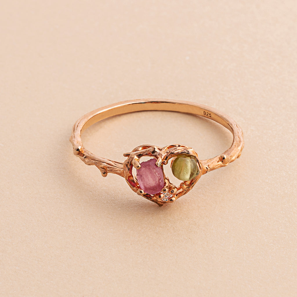 Tourmaline and Peridot Heart Ring