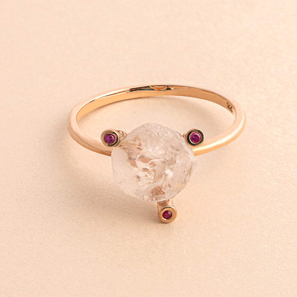 Rose Quartz  & Ruby Rose Gold Ring