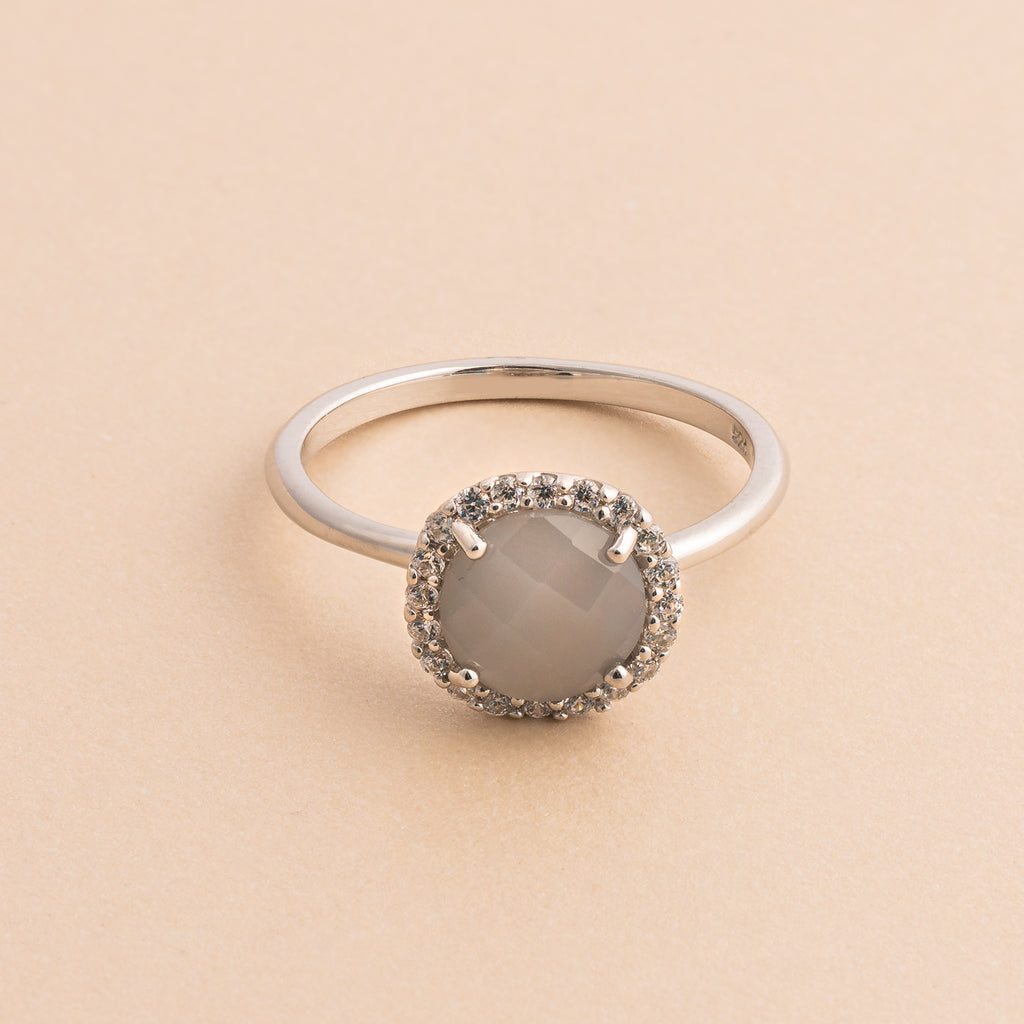 Gray Moonstone Halo Ring