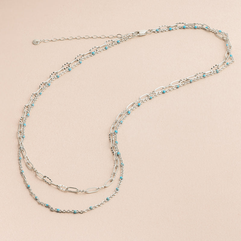 Silver Turquoise Enamel Bead Necklace
