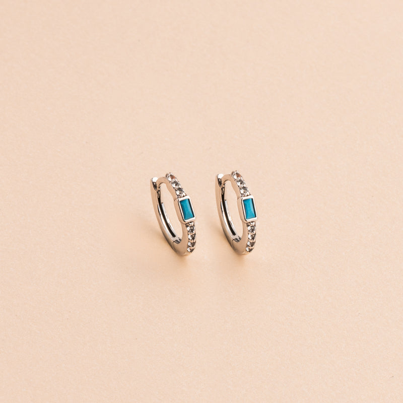 Silver Rectangle Turquoise Pave Earrings