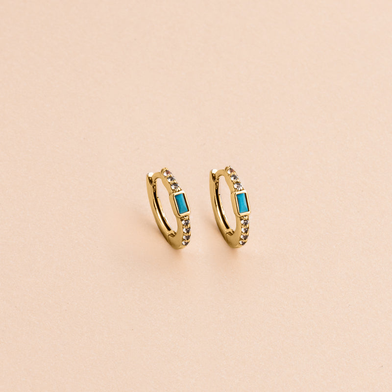 Gold Rectangle Turquoise Pave Earrings