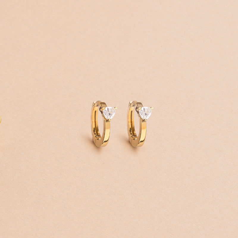 Gold CZ Heart Huggie Earrings