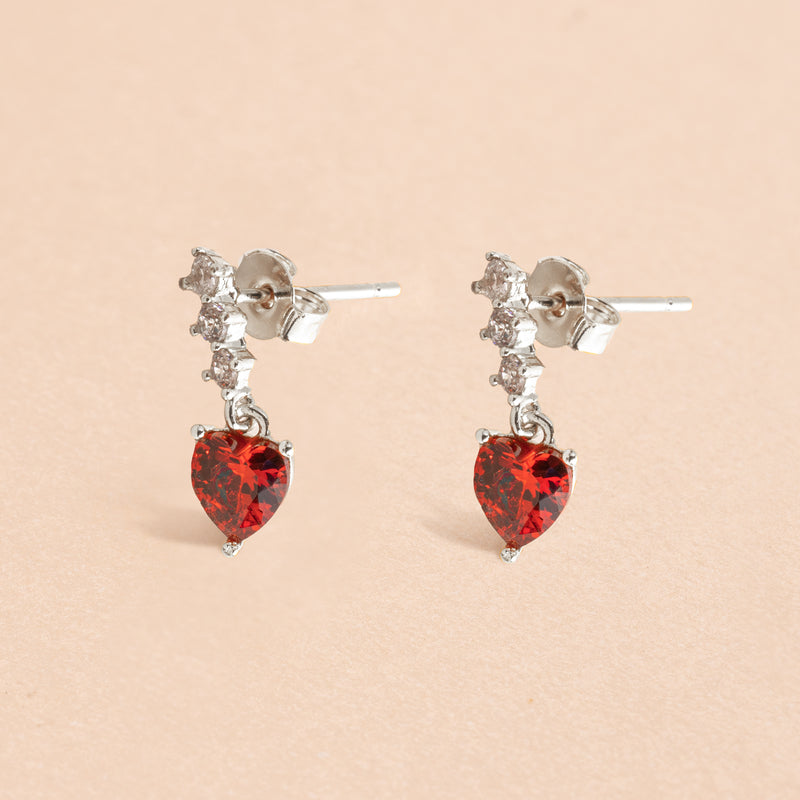 Silver Red Heart Earrings