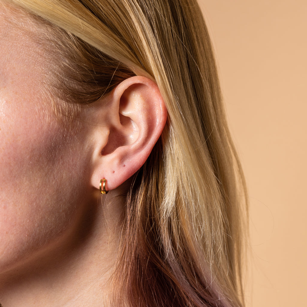 Gold Rectangle Center Huggie Earring