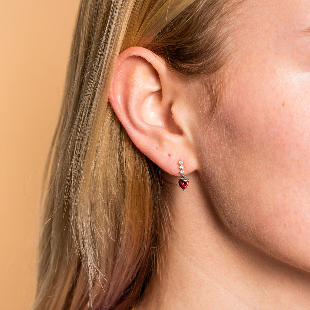 Silver Red Heart Earrings