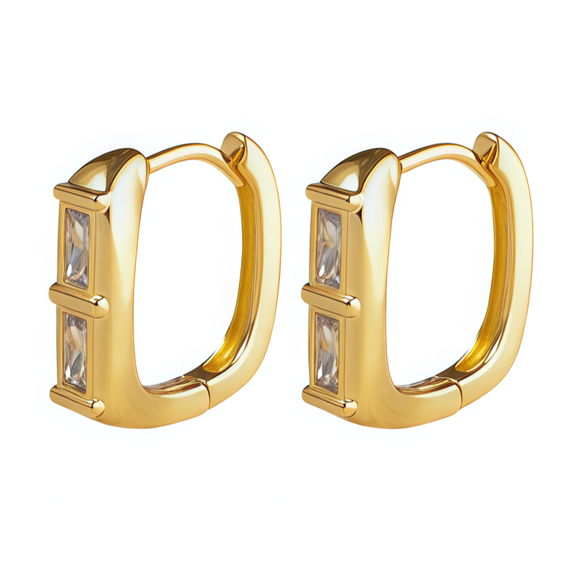 chunky duo baguette stone huggie hoope earrings