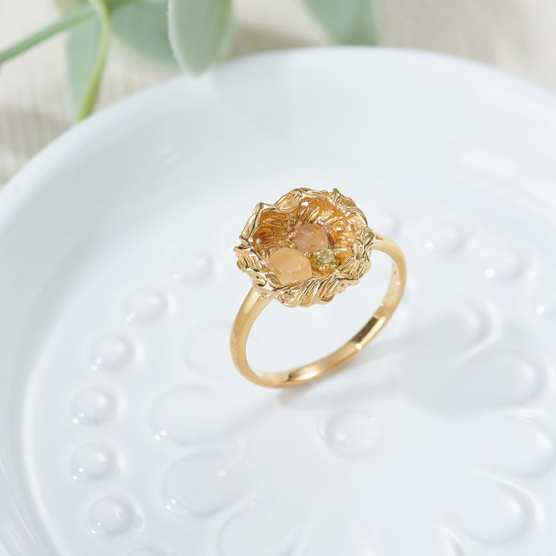 golden nest rose quartz ring