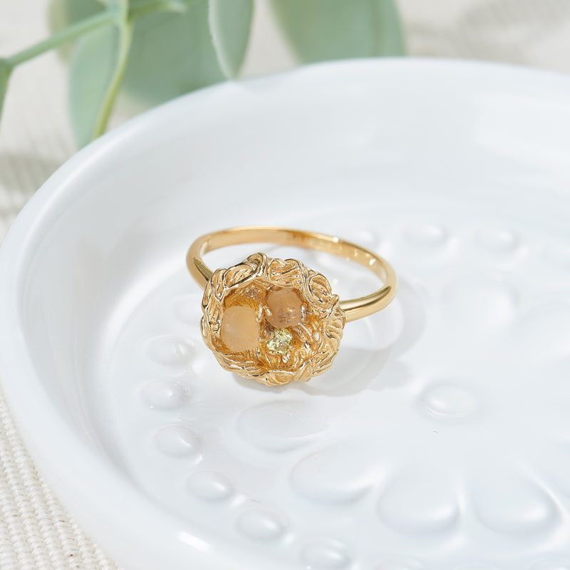 golden nest rose quartz ring