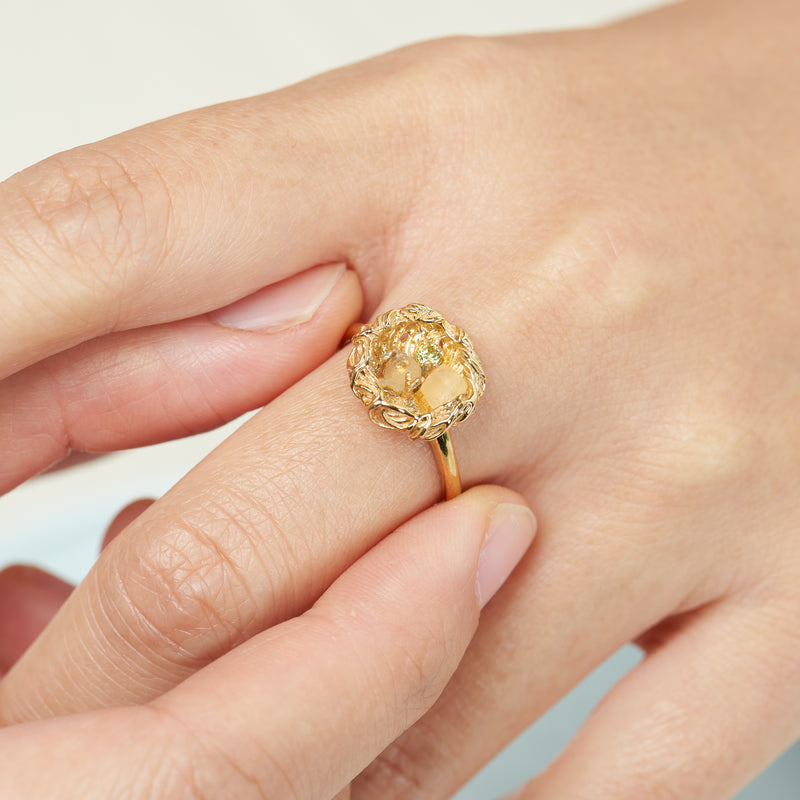 golden nest rose quartz ring