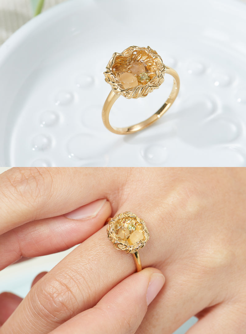 golden nest rose quartz ring