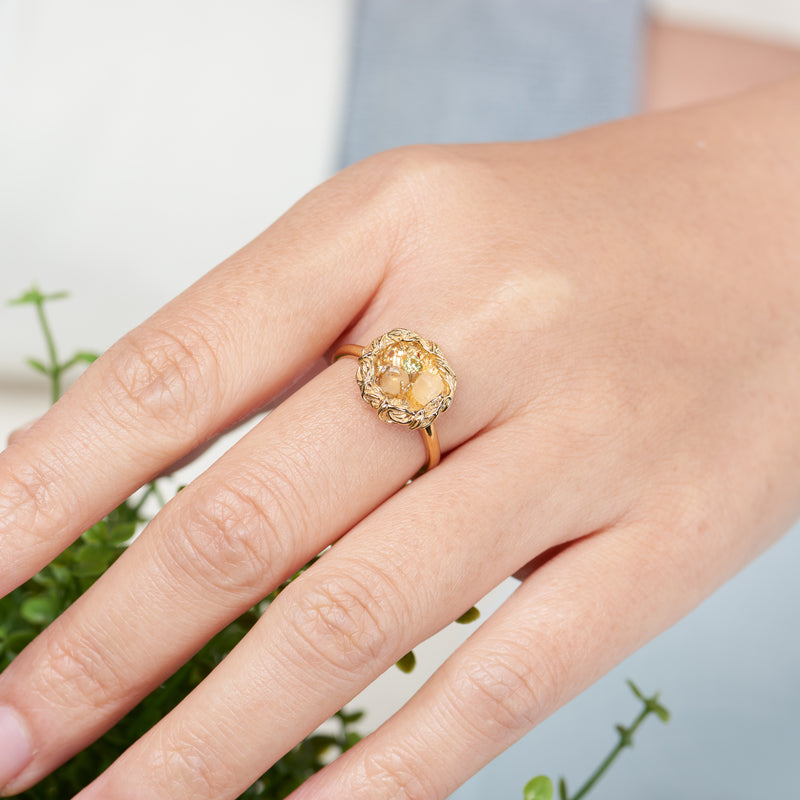 golden nest rose quartz ring