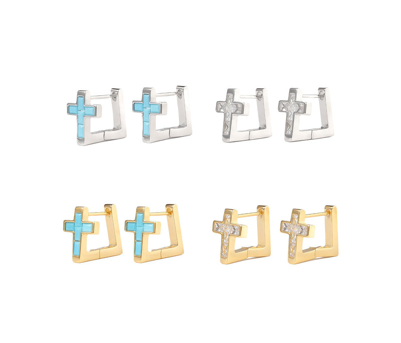 chunky cross stone huggie hoop earrings