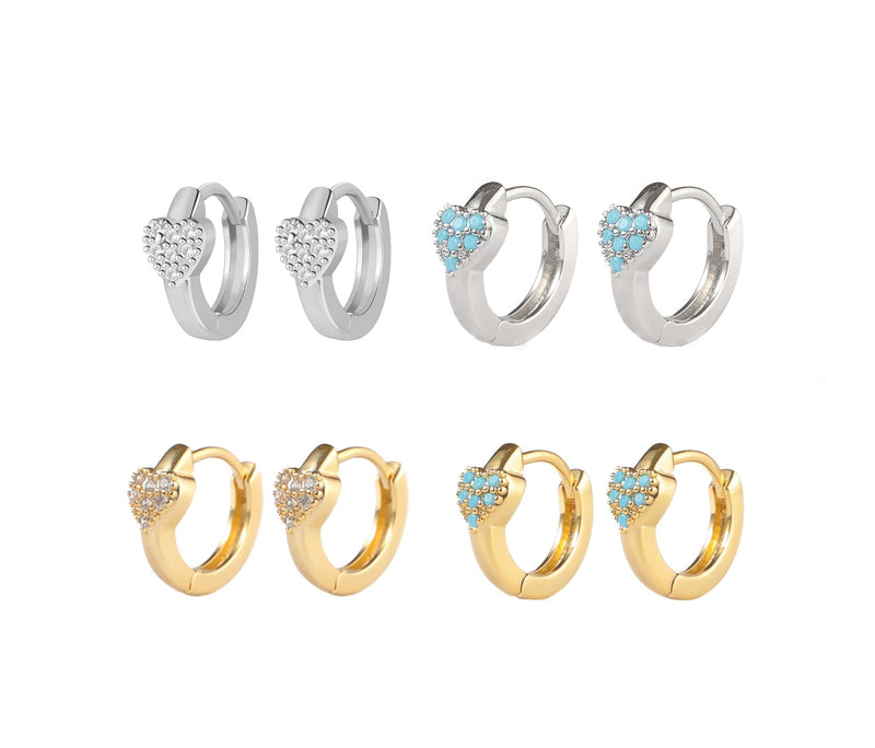 chunky heart stone huggie hoop earrings