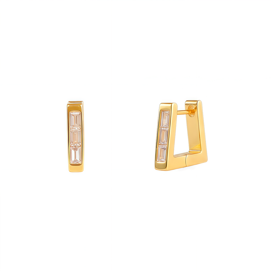 chunky trapezoid stone huggie hoop earrings