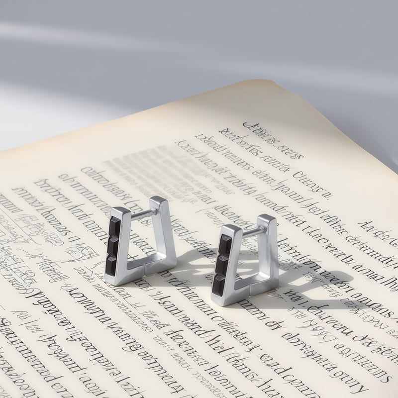 chunky trapezoid stone huggie hoop earrings