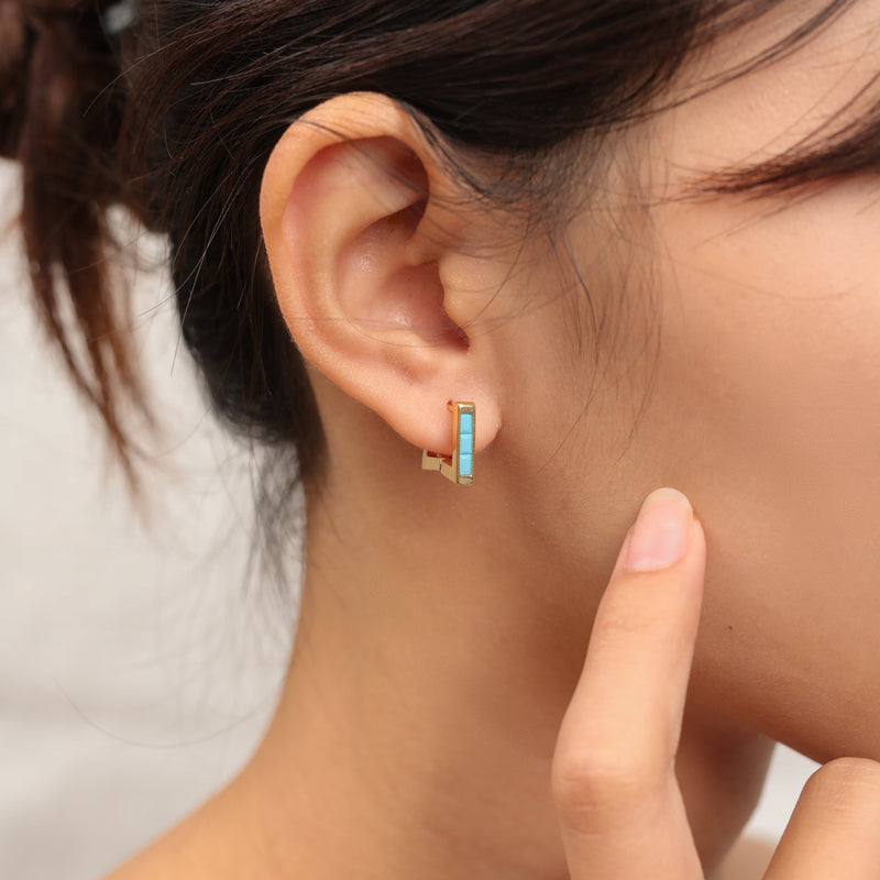 chunky trapezoid stone huggie hoop earrings