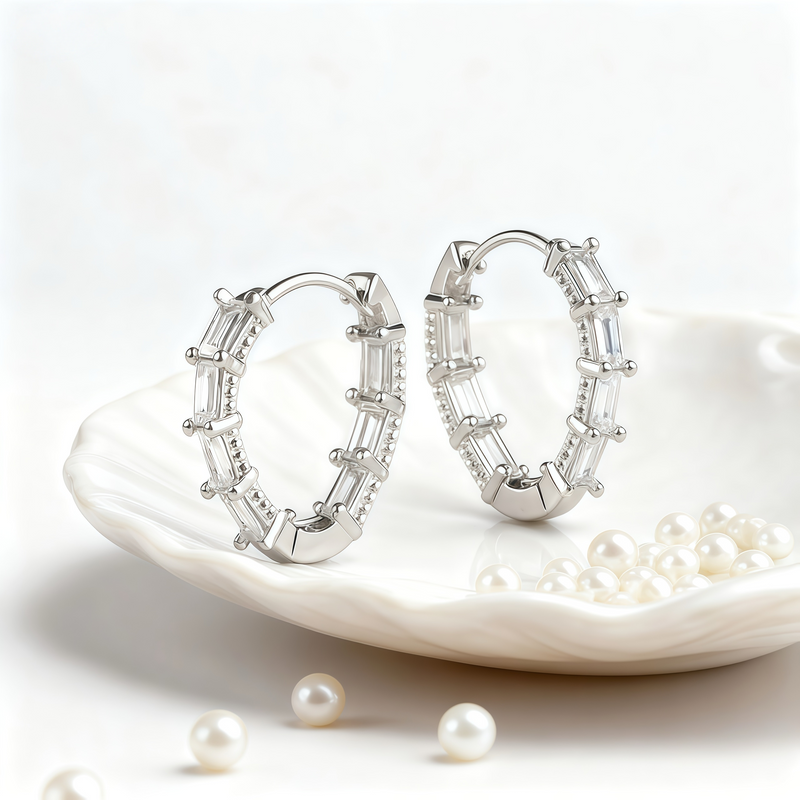 chunky oval stone huggie hoope earrings