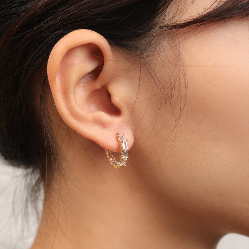 chunky oval stone huggie hoope earrings