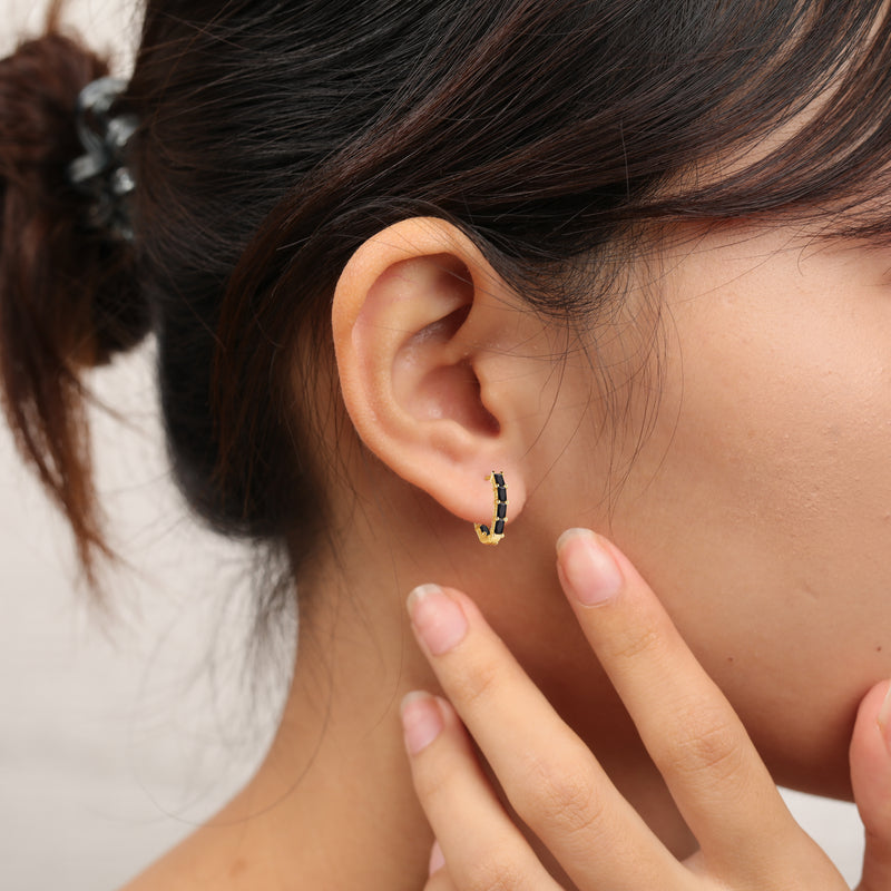 chunky oval stone huggie hoope earrings