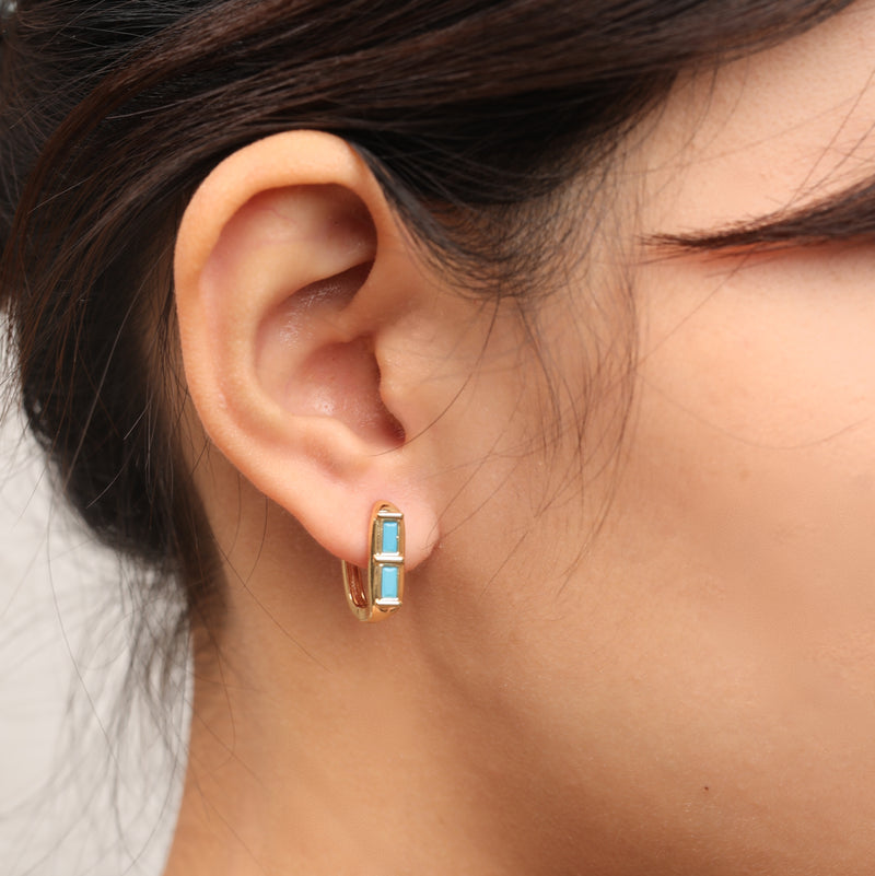 chunky duo baguette stone huggie hoope earrings