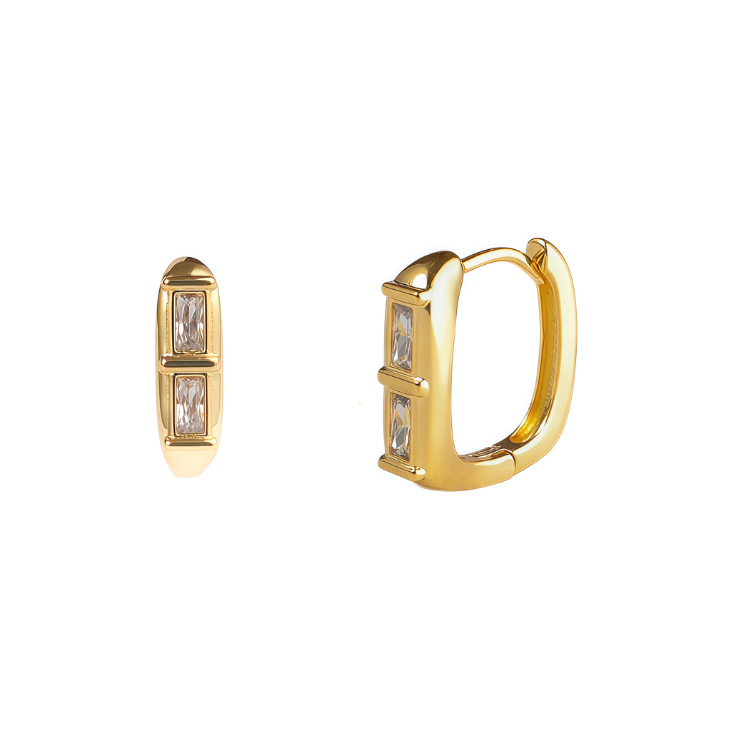 chunky duo baguette stone huggie hoope earrings