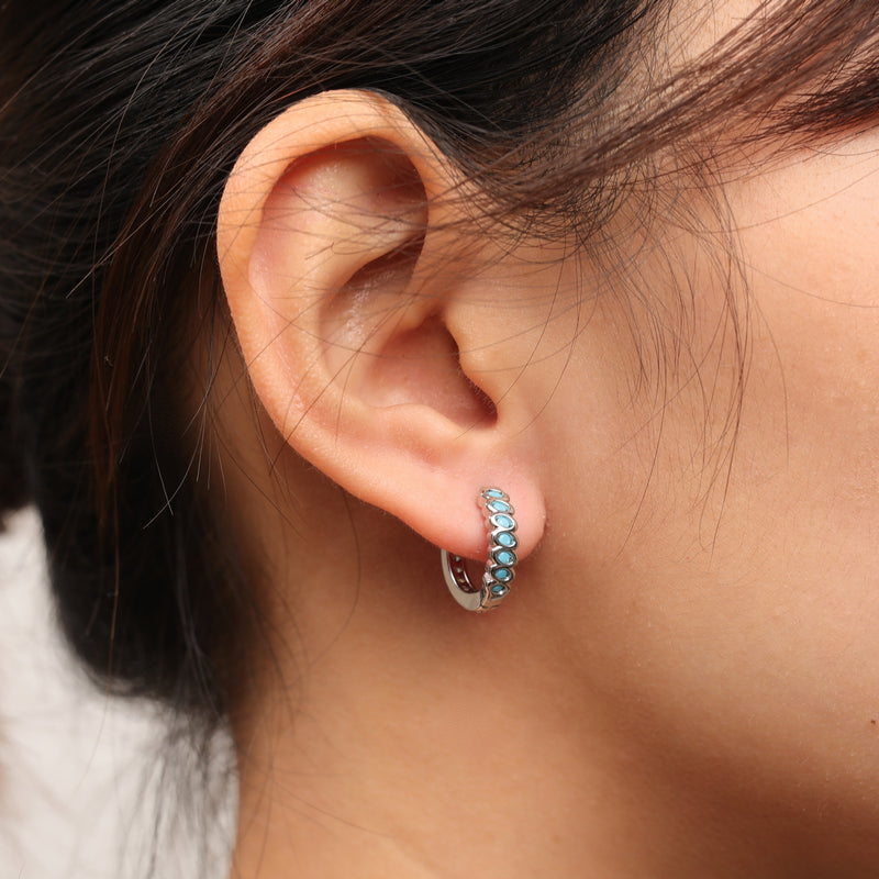 chunky twisted link stone huggie hoope earrings