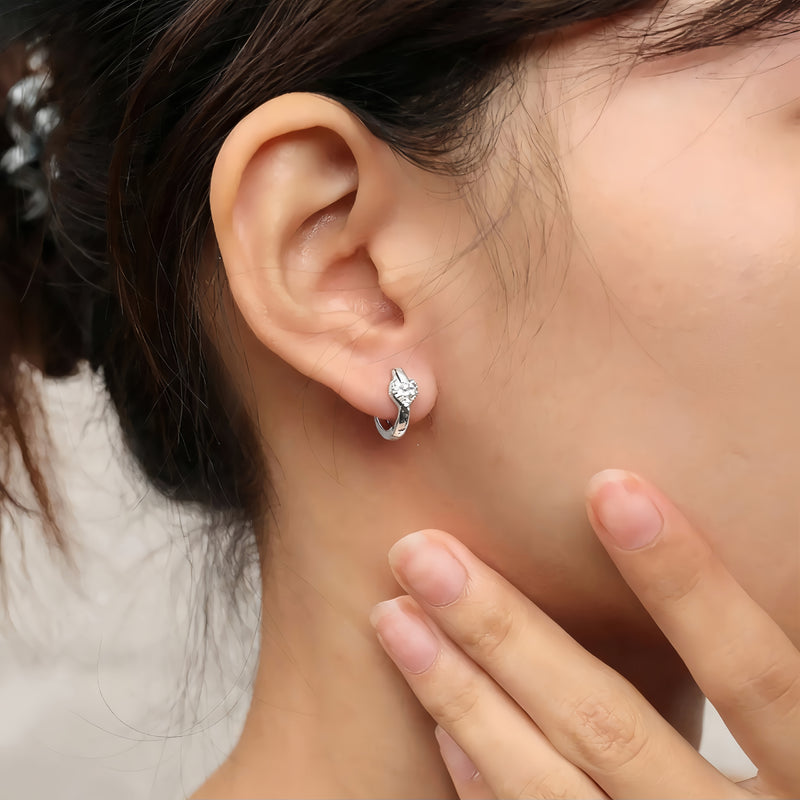 chunky heart stone huggie hoop earrings