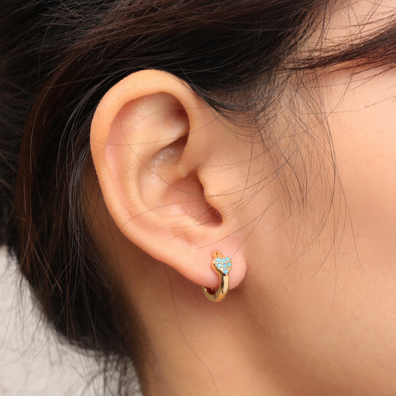 chunky heart stone huggie hoop earrings