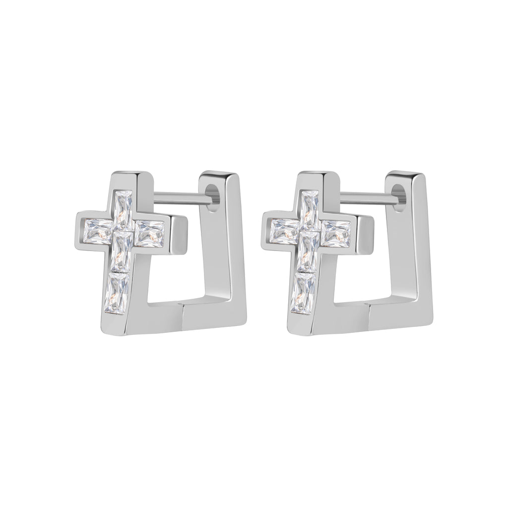 chunky cross stone huggie hoop earrings