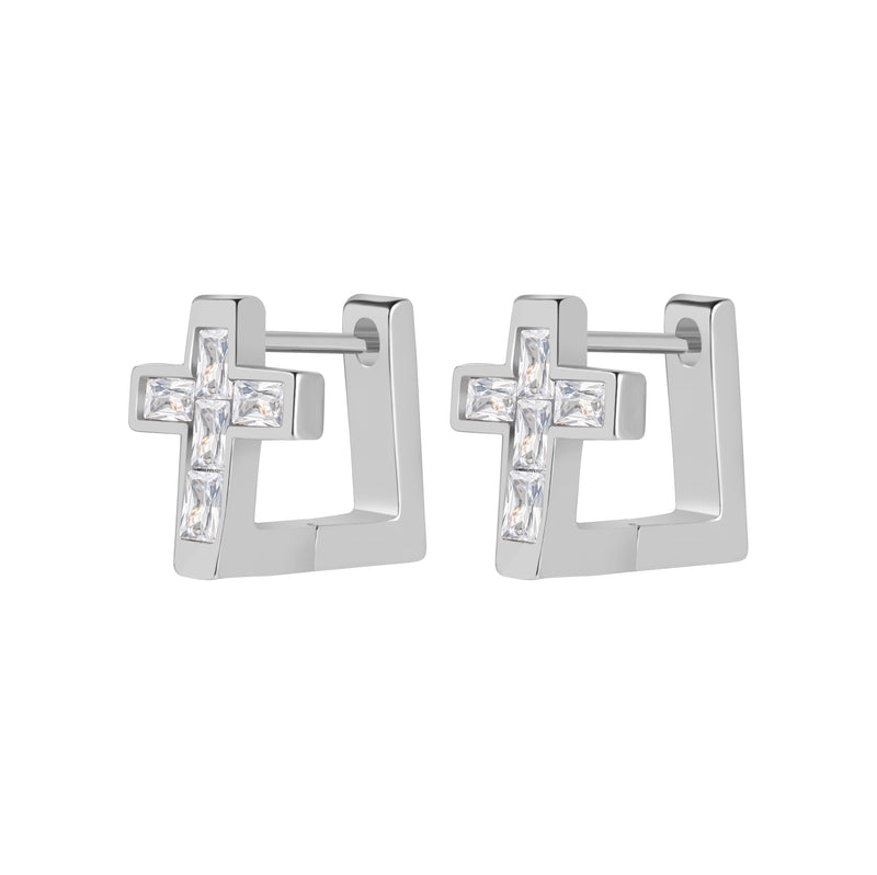 chunky cross stone huggie hoop earrings