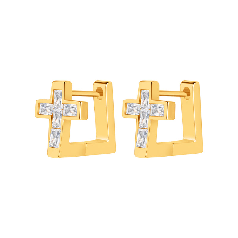 chunky cross stone huggie hoop earrings