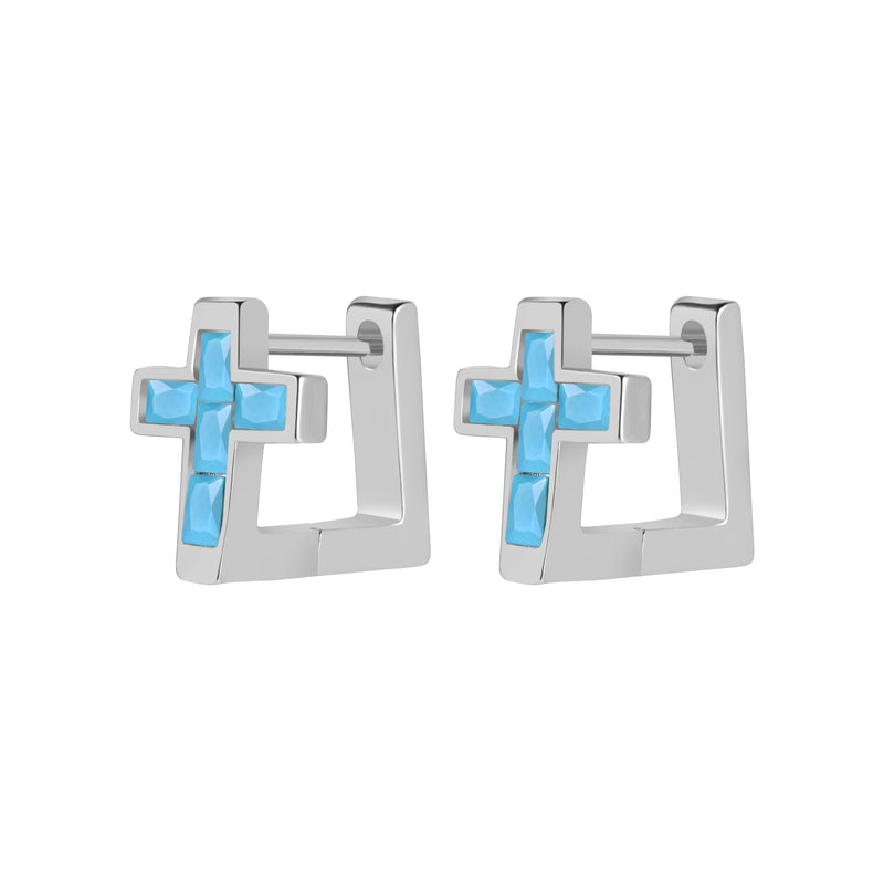 chunky cross stone huggie hoop earrings