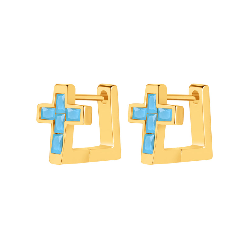 chunky cross stone huggie hoop earrings