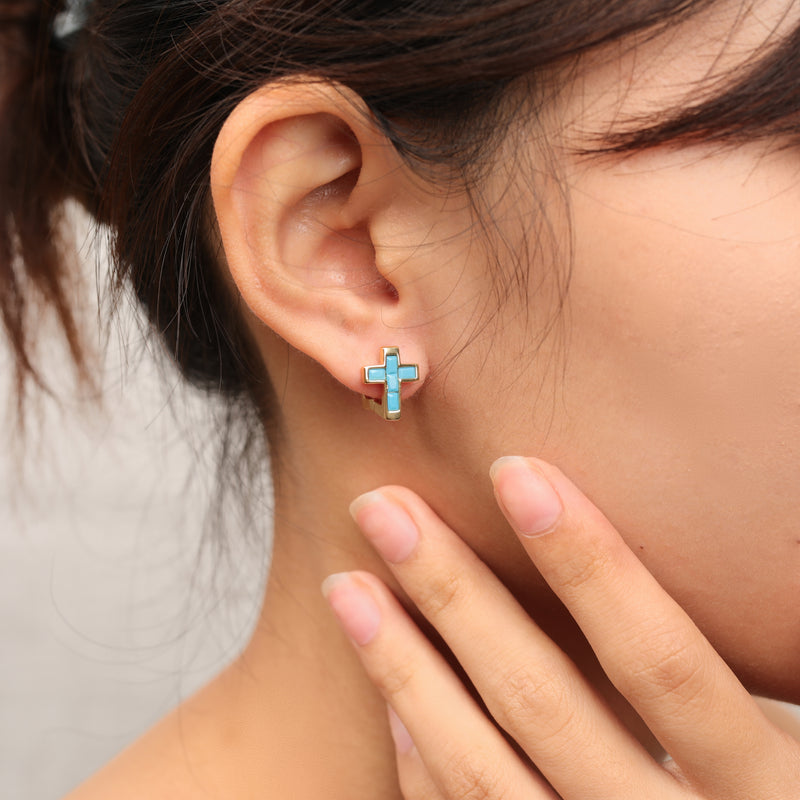 chunky cross stone huggie hoop earrings