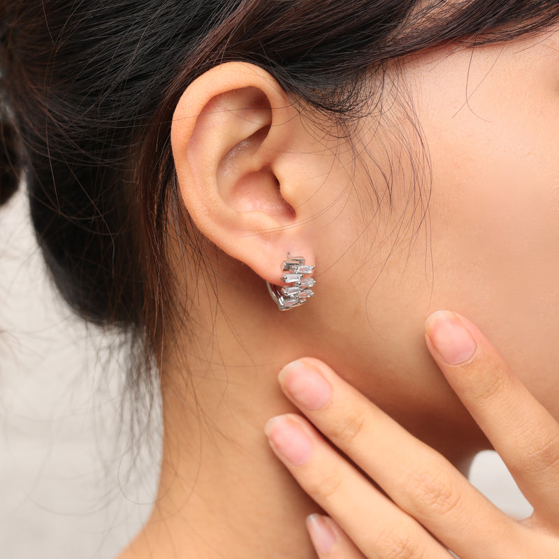 chunky stacked stone huggie hoop earrings