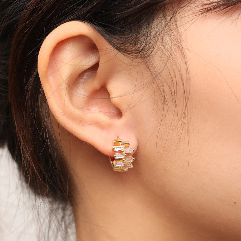 chunky stacked stone huggie hoop earrings