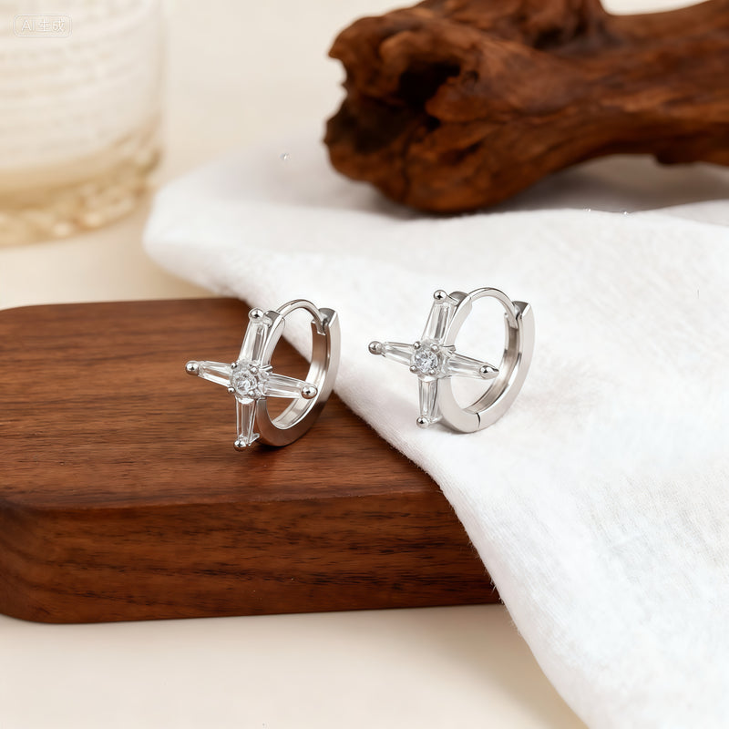 chunky starburst stone huggie hoop earrings