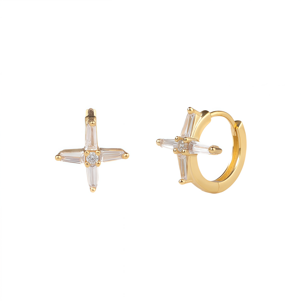 chunky starburst stone huggie hoop earrings