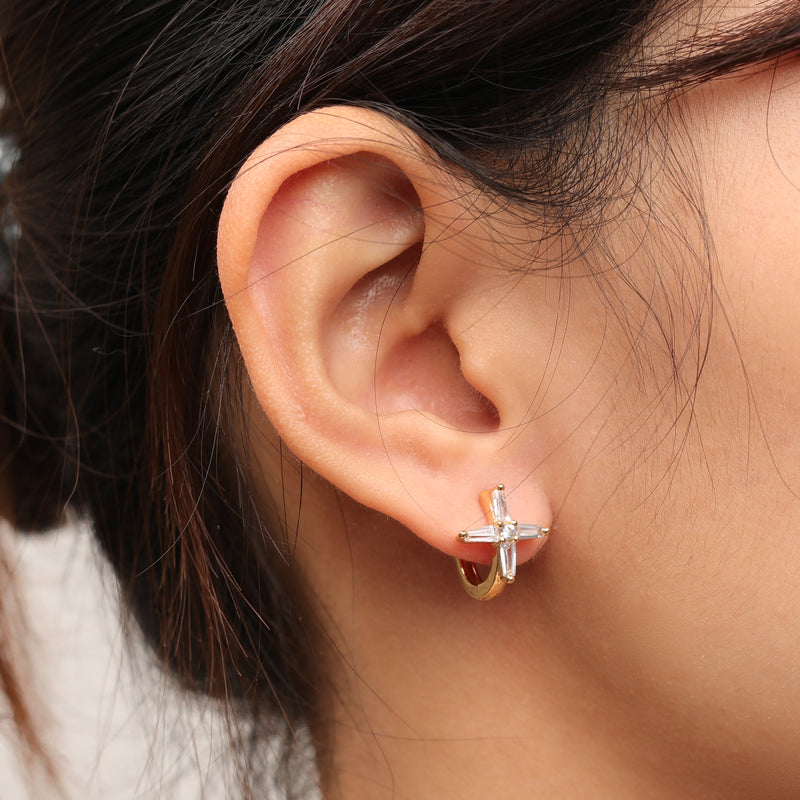 chunky starburst stone huggie hoop earrings