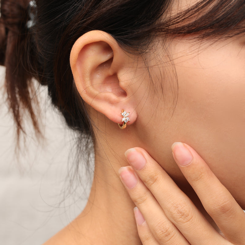 chunky four leaf clover stone huggie hoop earrings