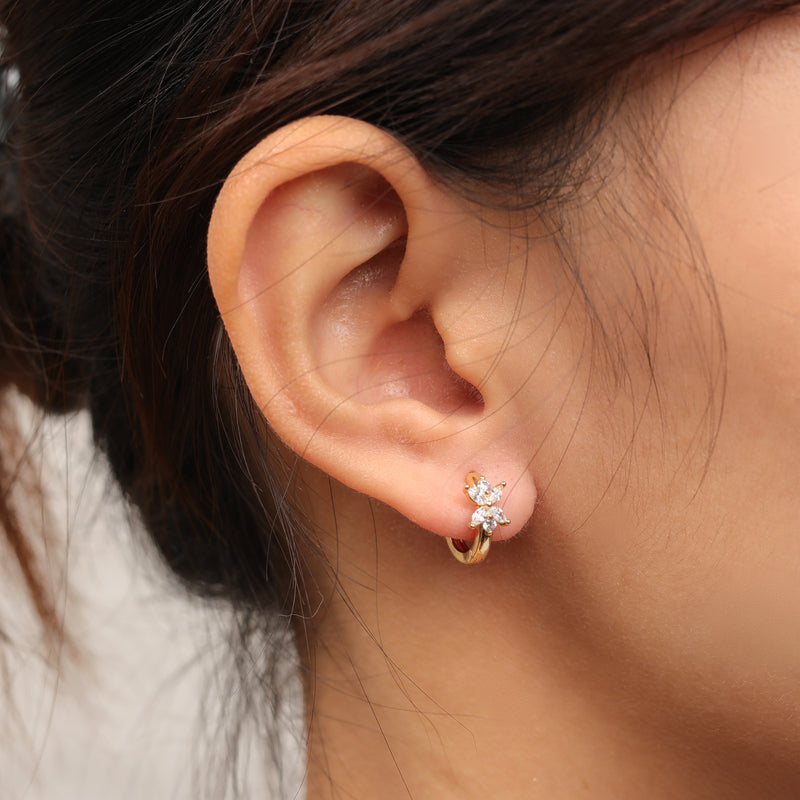 chunky four leaf clover stone huggie hoop earrings