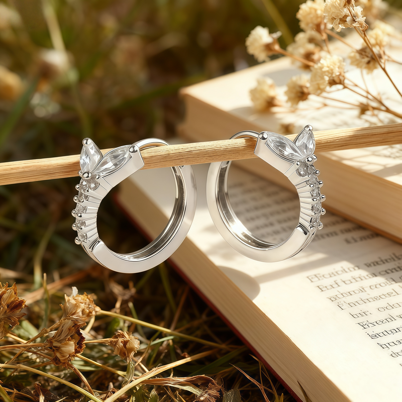 chunky butterfly bloom stone huggie hoop earrings