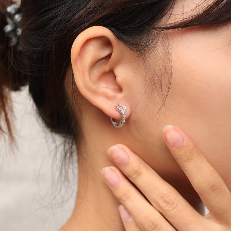 chunky butterfly bloom stone huggie hoop earrings