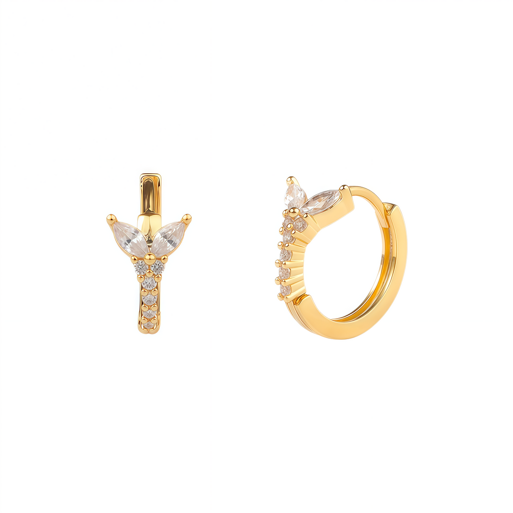 chunky butterfly bloom stone huggie hoop earrings