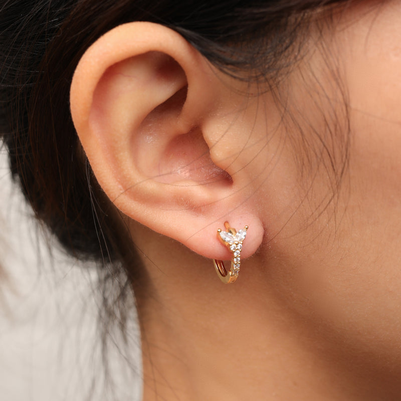 chunky butterfly bloom stone huggie hoop earrings