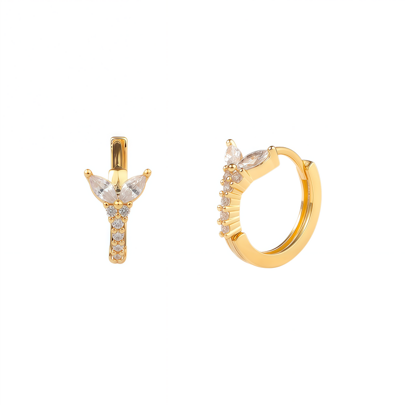 chunky butterfly bloom stone huggie hoop earrings