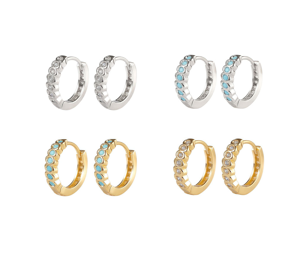 chunky twisted link stone huggie hoope earrings