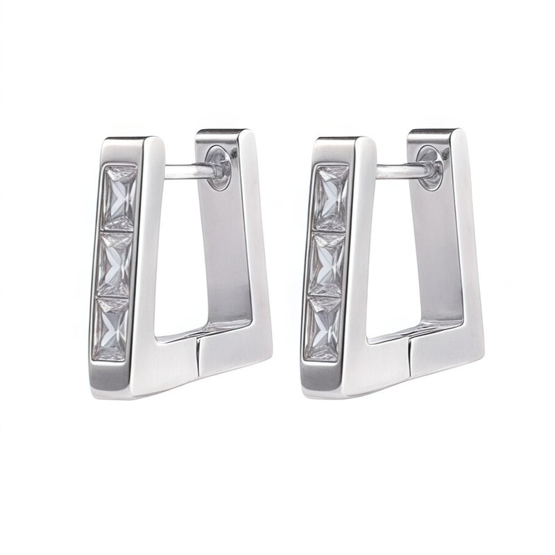 chunky trapezoid stone huggie hoop earrings