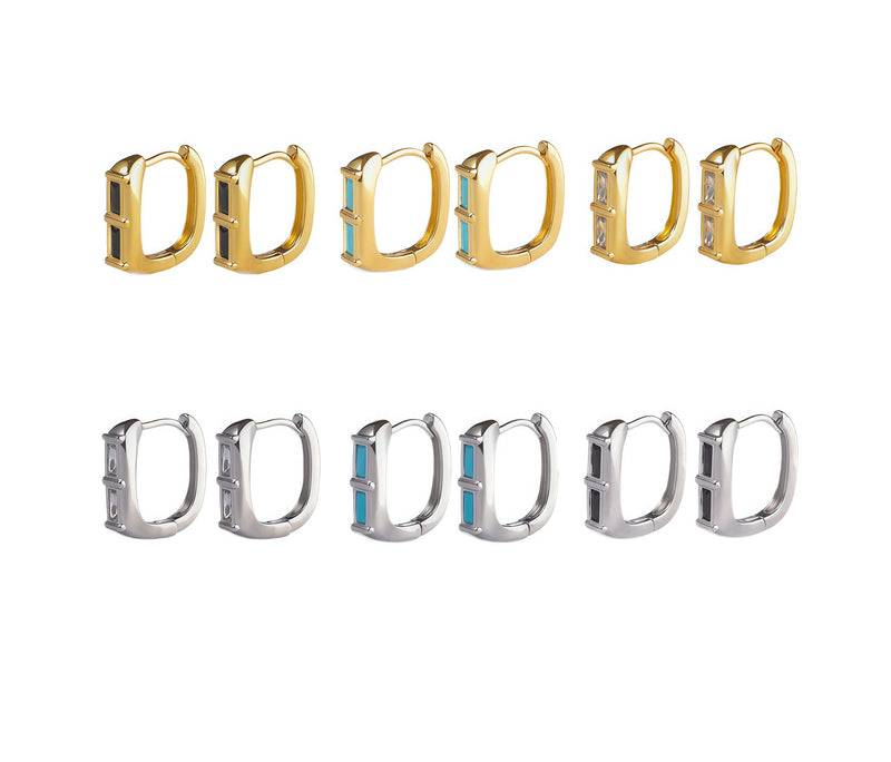 chunky duo baguette stone huggie hoope earrings